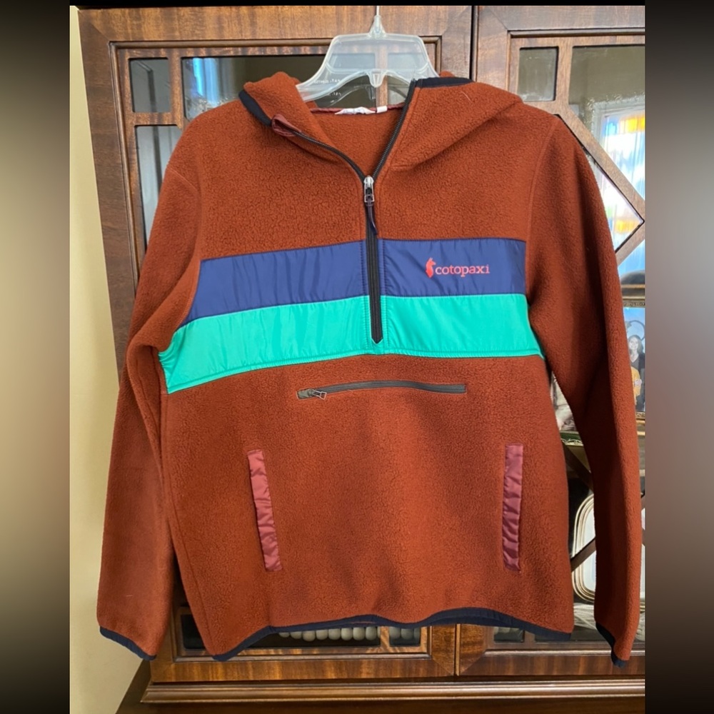 Cotopaxi Brown Fleece Pullover with Blue and Green Accents